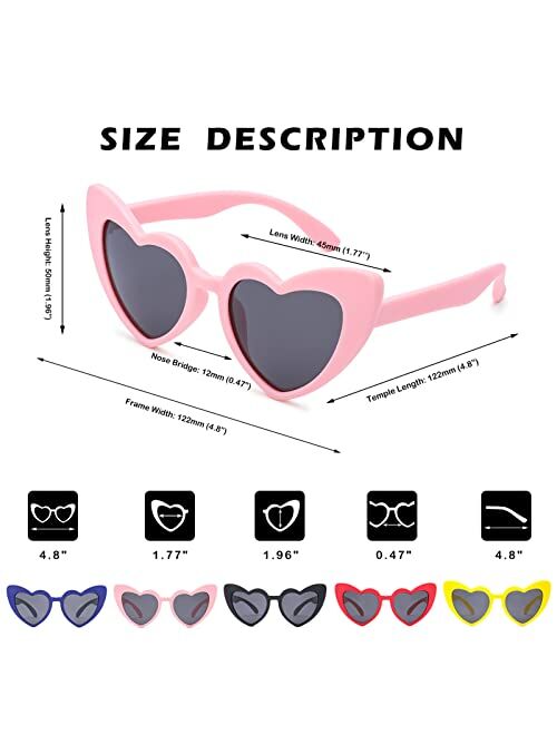 COASION Kids Polarized Heart Girls Sunglasses for Toddler Bendable Sunglasses Shades Age 2-8