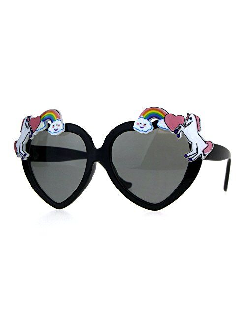 Sa106 Children Size Girls Rainbow Unicorn Heart Shape Sunglasses