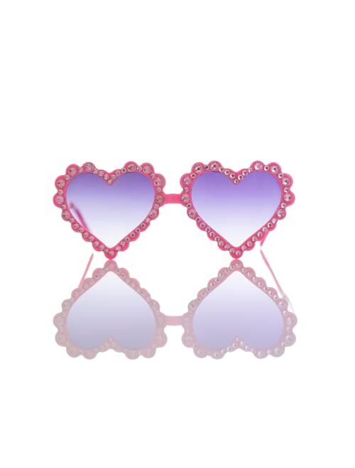 The Bedazzled Shop Kids Fashionable Girls Cute Embellished Heart Shape Pink Rhinestone Sunglasses