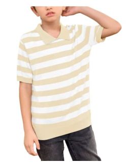 Coutgo Boys' and Toddler Striped Polo Shirt Short Sleeve Soft Knit Sweater for Kids, 5-14 Years