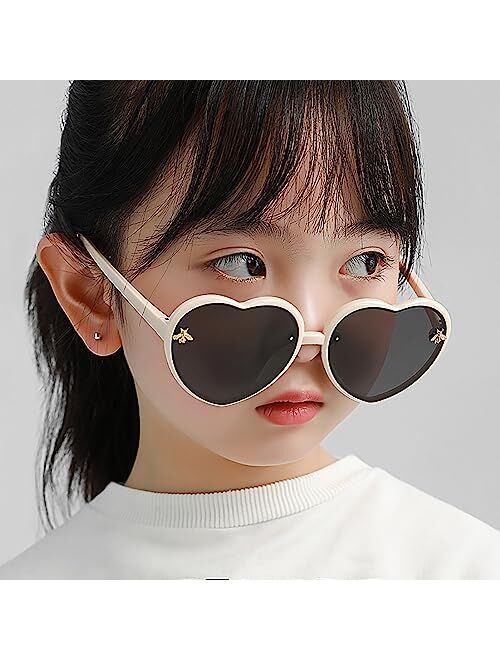 JINHUIBBA Kids Heart shaped Sunglasses Cute Bee Frame Age 3-10 UV400 Protection Fashion Sunnies for Outdoor Summer