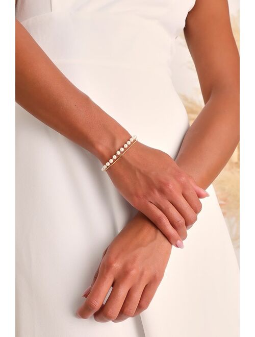 Lulus Classy and Cute Gold Pearl Ball Chain Bracelet