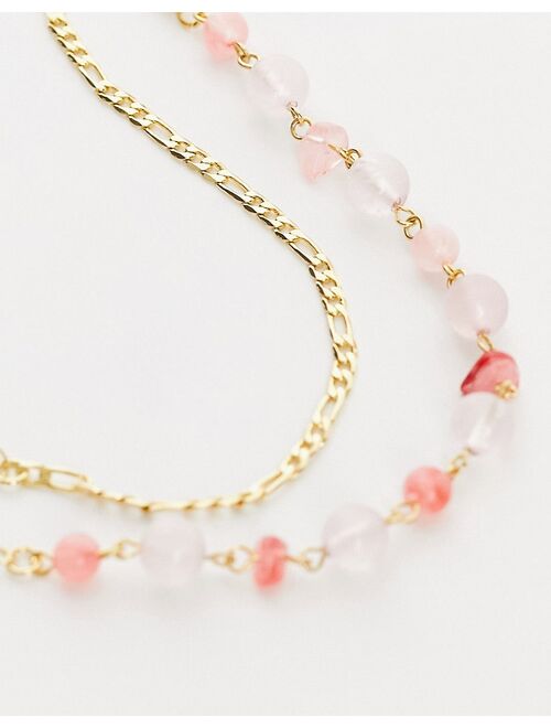 Reclaimed Vintage Limited Edition gold plated bracelets with rose quartz stones