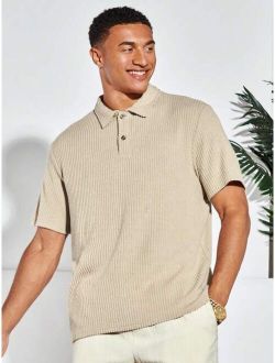 Shein Manfinity Basics Men Solid Ribbed Knit Polo Shirt