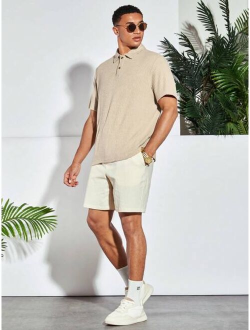 Shein Manfinity Basics Men Solid Ribbed Knit Polo Shirt