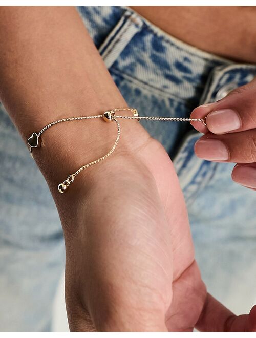 ASOS DESIGN friendship bracelet with heart detail in gold tone