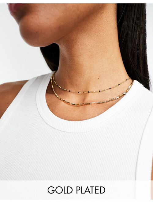 ASOS DESIGN 14k gold plated pack of 2 necklaces with dot dash and black enamel detail