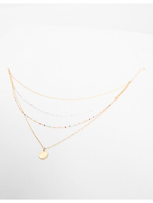 ASOS Curve ASOS DESIGN Curve multirow necklace with rainbow bead and pearl design in gold tone