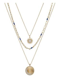 Unwritten Lapis and Cubic Zirconia Star, Moon and Sun Pendant Necklace Set, 3 piece