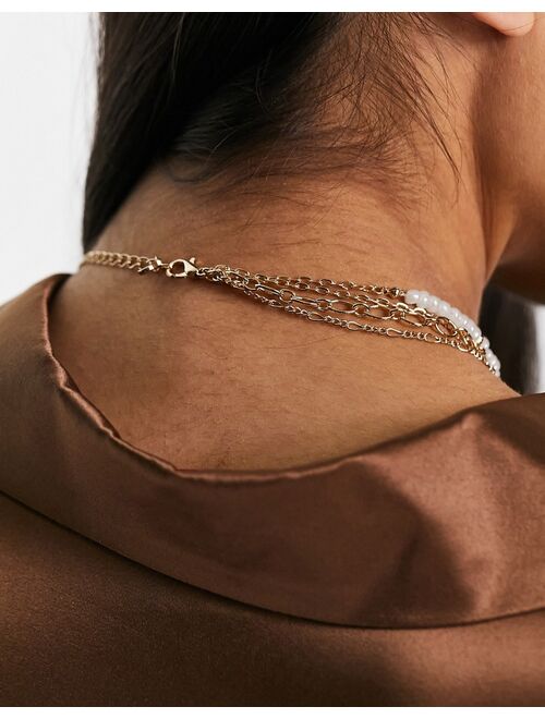 River Island multirow chain necklace with hammered pendant