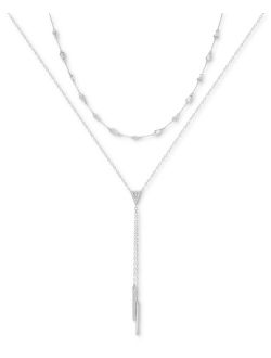 GUESS Silver-Tone Crystal & Pave Bar Layered Lariat Necklace, 18" + 2" extender