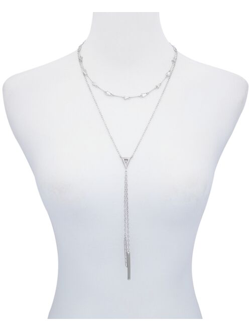 GUESS Silver-Tone Crystal & Pave Bar Layered Lariat Necklace, 18" + 2" extender