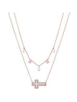 Unwritten Crystal and Genuine Mother of Pearl Cross Necklace Set