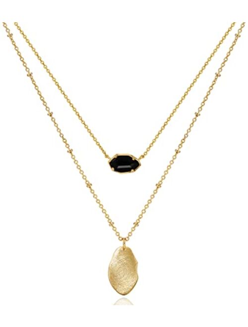 OZEL JEWELRY & GIFT Layered Gold Necklaces for Women - Crystal Colorful Delicate Cutting Pendant Necklace - 18K Gold Plated - Birthday Gifts (Made in Korea)