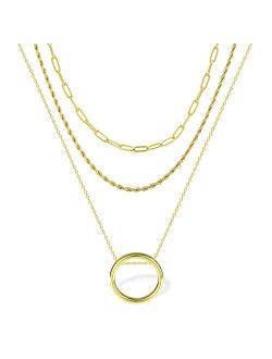 BOUTIQUELOVIN 3 Layered Chain Necklaces for Women 2023 Trendy Fashion Necklaces with Circle Pendant Gold/Silver