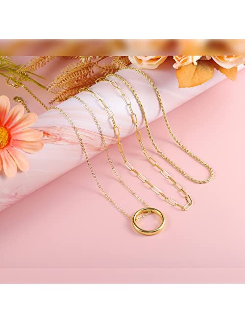 BOUTIQUELOVIN 3 Layered Chain Necklaces for Women 2023 Trendy Fashion Necklaces with Circle Pendant Gold/Silver