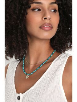 Summertime Skies Turquoise Blue Beaded Layered Necklace