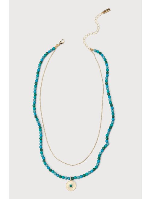 Lulus Summertime Skies Turquoise Blue Beaded Layered Necklace