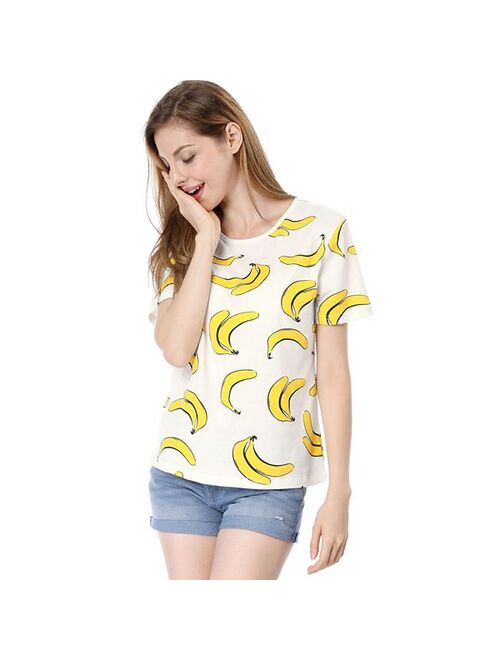 ALLEGRA K Women's Short Sleeves Pmpkin Banana Printing Casual T-Shirt