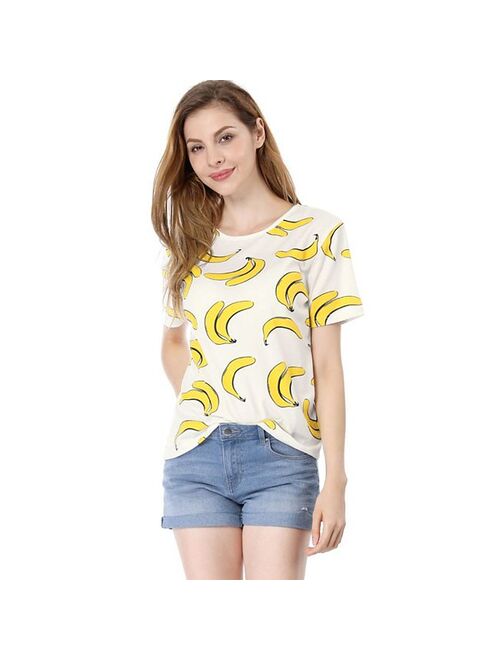 ALLEGRA K Women's Short Sleeves Pmpkin Banana Printing Casual T-Shirt