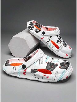 Men Letter Graphic Hollow Out Clogs, Fashionable EVA Vented Clogs For Indoor & Outdoor