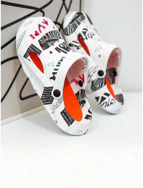 Shein Men Letter Graphic Hollow Out Clogs, Fashionable EVA Vented Clogs For Indoor & Outdoor