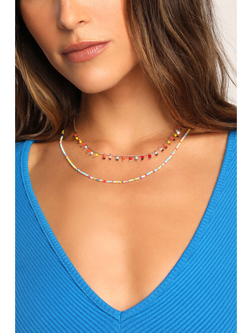Lulus Star-Raiser Gold Multi Beaded Layered Necklace