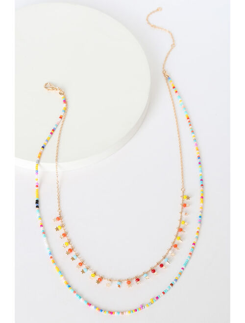 Lulus Star-Raiser Gold Multi Beaded Layered Necklace