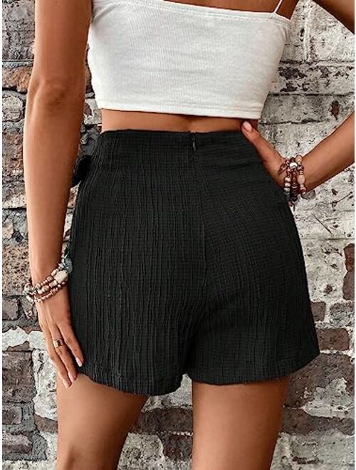 WDIRARA Women's Summer Mini Wrap Shorts Knot High Waist Belted Skorts Zipper Casual Loose Skirt