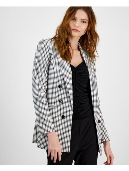 BAR III Women's Mini-Check-Print Faux-Double-Breasted Jacket, Created for Macy's