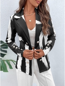 Women's Graphic Double Breasted Elegant Open Front Lapel Blazer Jacket