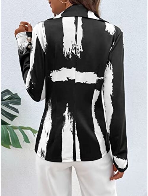WDIRARA Women's Graphic Double Breasted Elegant Open Front Lapel Blazer Jacket