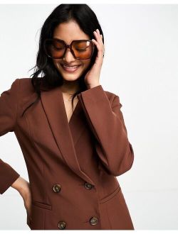 oversized double breasted blazer in brown