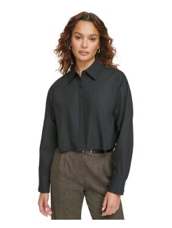 Women's Cotton Cropped Button-Front Shirt