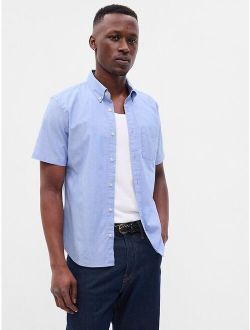 Cotton Solid Button Down Short Sleeve Relaxed Fit Poplin Shirt