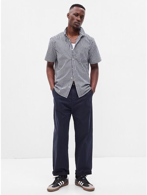 Gap Cotton Solid Button Down Short Sleeve Relaxed Fit Poplin Shirt