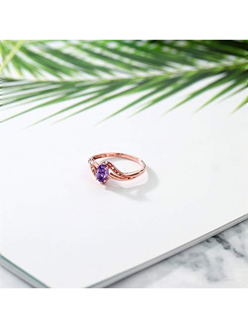 Gem Stone King 10K Rose Gold Purple Amethyst and Diamond Engagement Bypass Ring For Women (0.39 Cttw, Gemstone Birthstone, Available In Size 5, 6, 7, 8, 9)