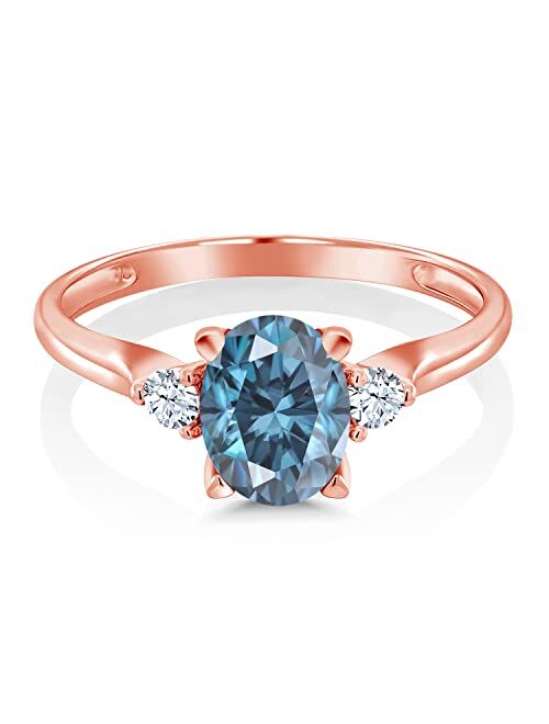 Gem Stone King 10K Rose Gold Oval Persian Blue Moissanite and White Created Sapphire Engagement Ring For Women (1.48 Cttw, Gemstone Birthstone, Available In Size 5, 6, 7,