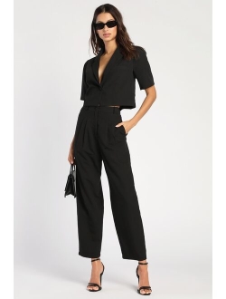 Posh Company Burgundy Pleated High-Waisted Trouser Pants