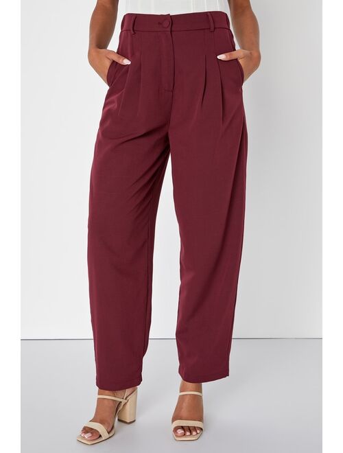 Lulus Posh Company Burgundy Pleated High-Waisted Trouser Pants