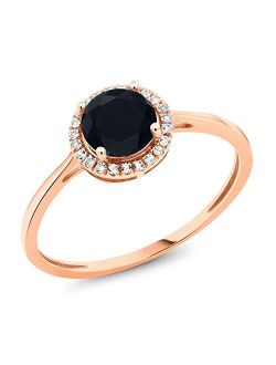 Gem Stone King 10K Rose Gold Black Onyx and White Diamond Engagement Ring For Women (0.92 Cttw, Gemstone Birthstone, Available In Size 5, 6, 7, 8, 9)