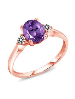 Gem Stone King 10K Rose Gold Oval Purple Amethyst and White Diamond 3-Stone Ring For Women (1.13 Cttw, Gemstone Birthstone, Available In Size 5, 6, 7, 8, 9)