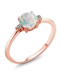 Gem Stone King 10K Rose Gold Engagement Solitaire Ring set with 0.33 Ct Round Cabochon White Simulated Opal and White Diamonds (Available 5,6,7,8,9)