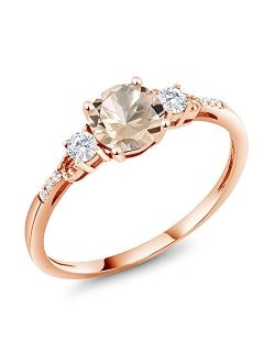 Gem Stone King 10K Rose Gold Peach Morganite and White Created Sapphire Engagement Ring For Women (0.74 Cttw, Gemstone Birthstone, Available In Size 5, 6, 7, 8, 9)