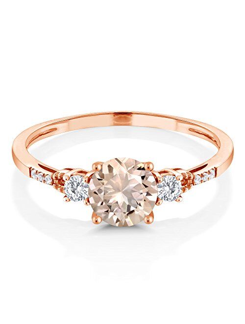 Gem Stone King 10K Rose Gold Peach Morganite and White Created Sapphire Engagement Ring For Women (0.74 Cttw, Gemstone Birthstone, Available In Size 5, 6, 7, 8, 9)