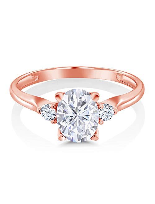 Gem Stone King 10K Rose Gold Forever Classic Moissanite by Charles & Colvard and Created Sapphire Engagement Solitaire Ring For Women (1.60 Cttw, Available in size 5, 6, 