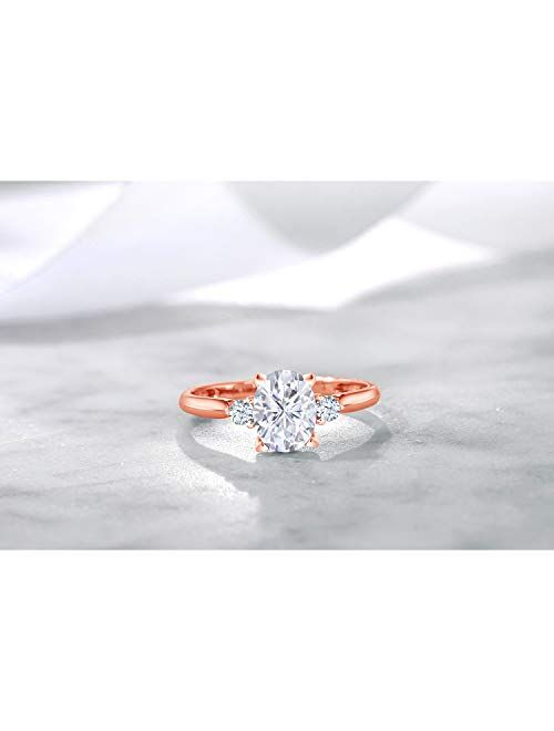 Gem Stone King 10K Rose Gold Forever Classic Moissanite by Charles & Colvard and Created Sapphire Engagement Solitaire Ring For Women (1.60 Cttw, Available in size 5, 6, 