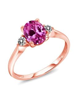 Gem Stone King 10K Rose Gold Oval Pink Created Sapphire and White Diamond Engagement Ring For Women (1.78 Cttw, Available In Size 5, 6, 7, 8, 9)
