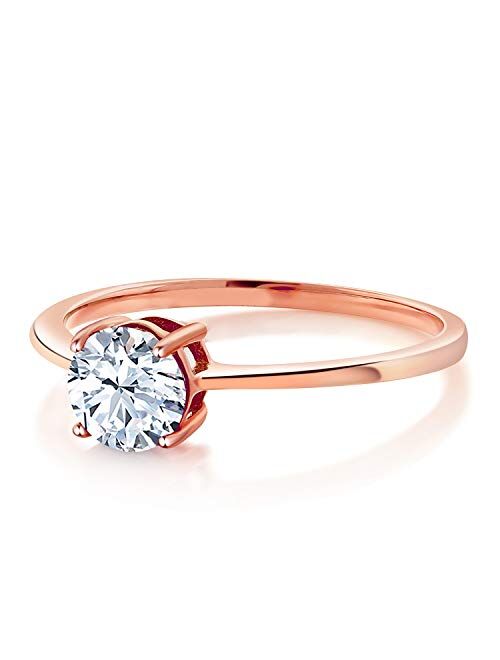 Gem Stone King 10K Rose Gold 1.50 Ct Round White Zirconia Solitaire Engagement Ring