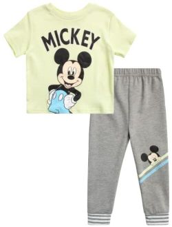 Boys' T-Shirt and Fleece Jogger Set: Mickey Mouse & Lion King Pants Set (12M-7)
